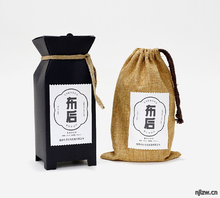 古典布后布袋白酒包装盒设计案例